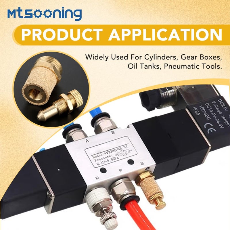 Mtsooning 10PCS Air Pneumatic Flow Control Mufflers, 1/4inch Exhaust Muffler Filters, Bronze Thread Hex Brass Silencer Replacement for 1/4" NPT BSL-02 - Image 2